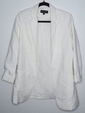 Love Tree Open Front White Cuffed Sleeves Blazer